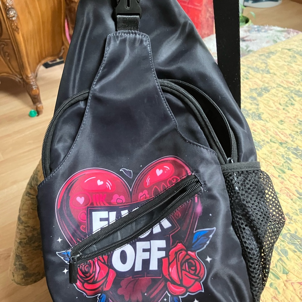 Heart Graphic Black Sling Backpack